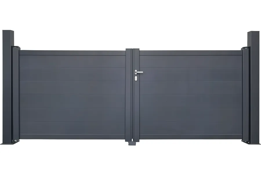 Portail aluminium battant Horizon Intégral - Gris 7016